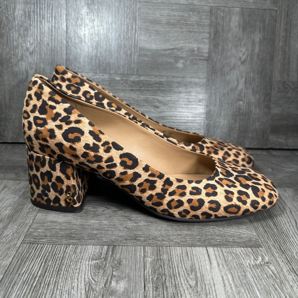 Sam & Libby Gianella Block Heel Pump Women 8 Leopard Print Square Toe NEW
